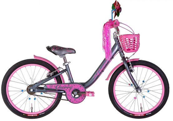 Велосипед 20" Formula CHERRY 10" St темно-серый с розовым, с крылом St, с корзиной Pl 2022