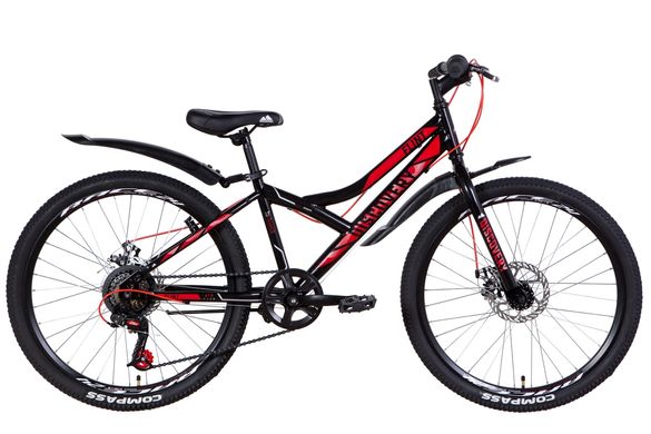 Велосипед 24" Discovery FLINT DD 13" St черно-красный с серым, с крылом Pl 2021